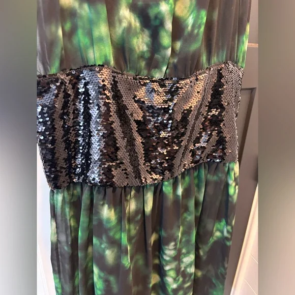 z supply winslet dress green 1970s Custom Isabell Gerhart Green Evening Dress with Ostrich Feather